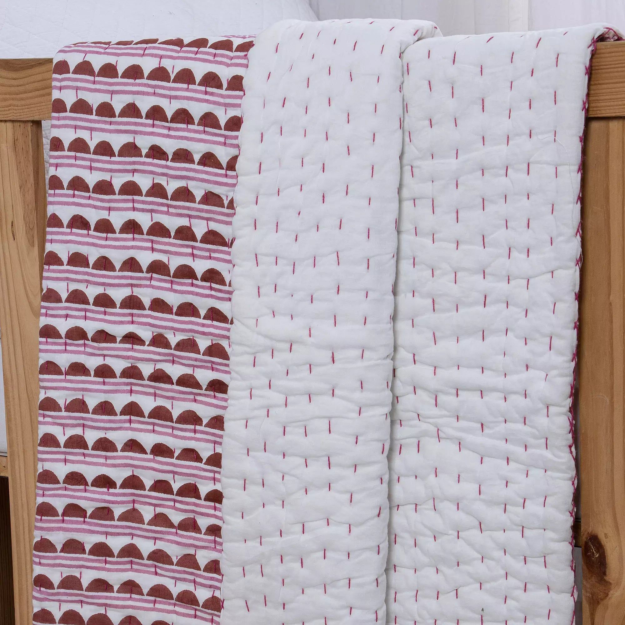 Premium Cotton Hand Block Red Geometric Baby Blankets For Winter 108